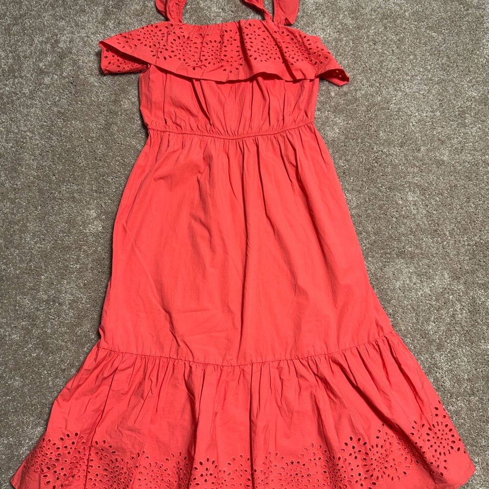 LC Lauren Conrad Coral Eyelet Ruffle Maxi Dress
